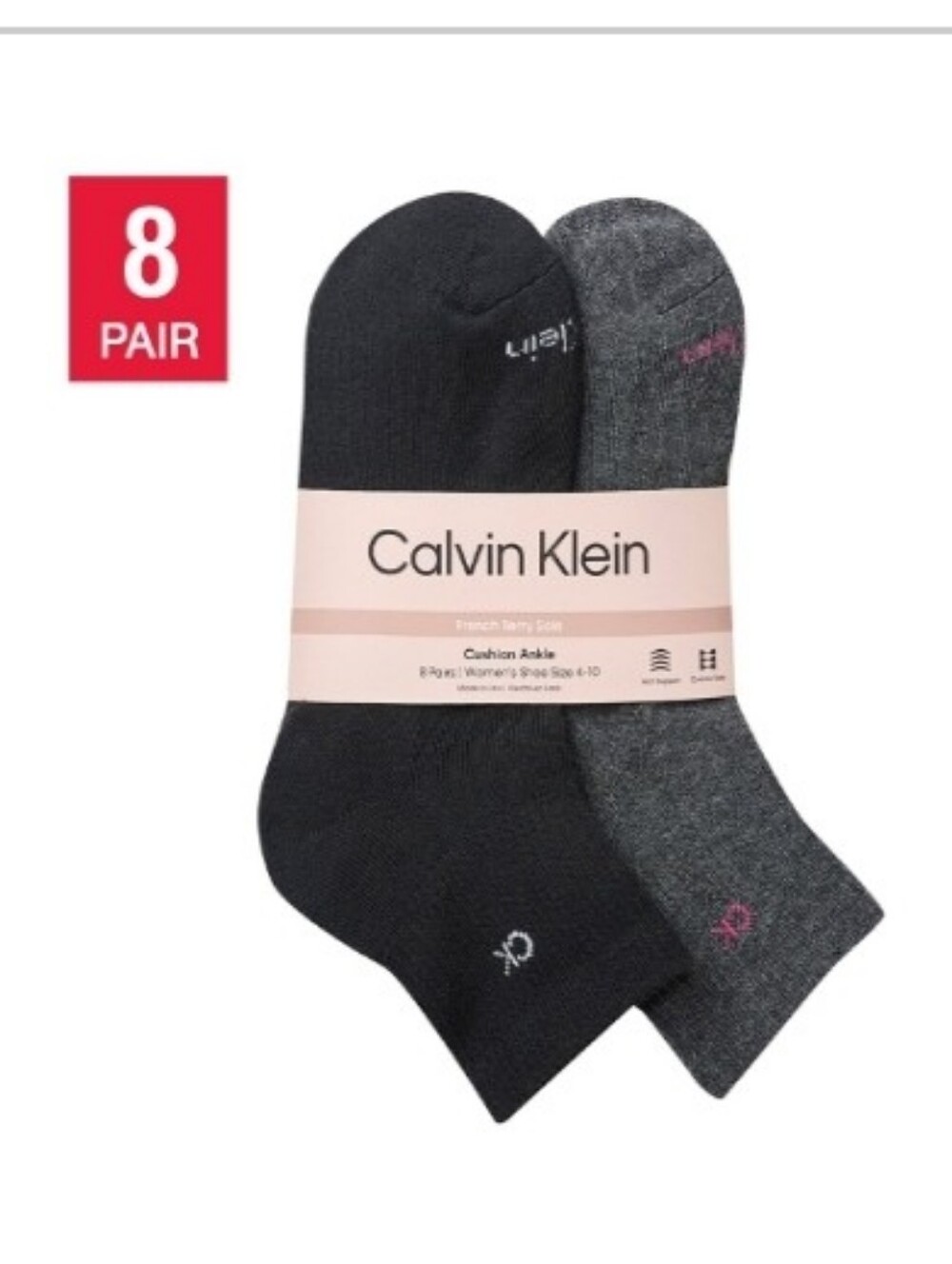 (6)Calvin Klein Women's Cushion High Quater Ankle Socks -  (8-Pair)